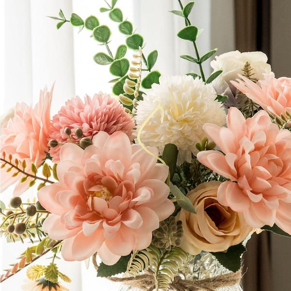 Pink Dahlia 15 in. Pink Indoor Artificial Flowers in Pink Ceramic