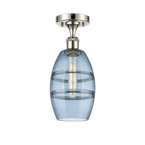 Innovations Vaz 5.88 in. 1-Light Polished Nickel Industrial Semi-Flush Mount with Frosted Glass Shade