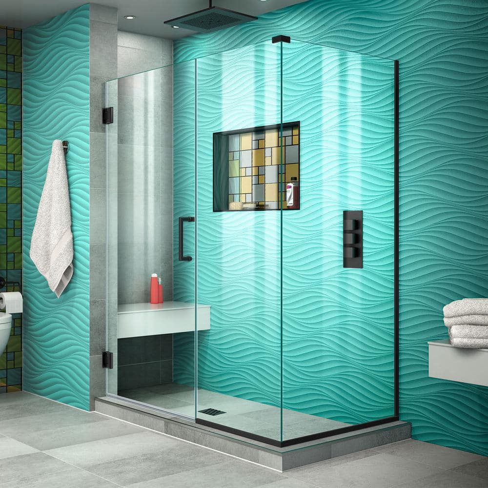 Unidoor Plus 46.5 in. W x 34-3/8 in. D x 72 in. H Frameless Hinged Shower Enclosure in Matte Black price history on PriceWatchPro