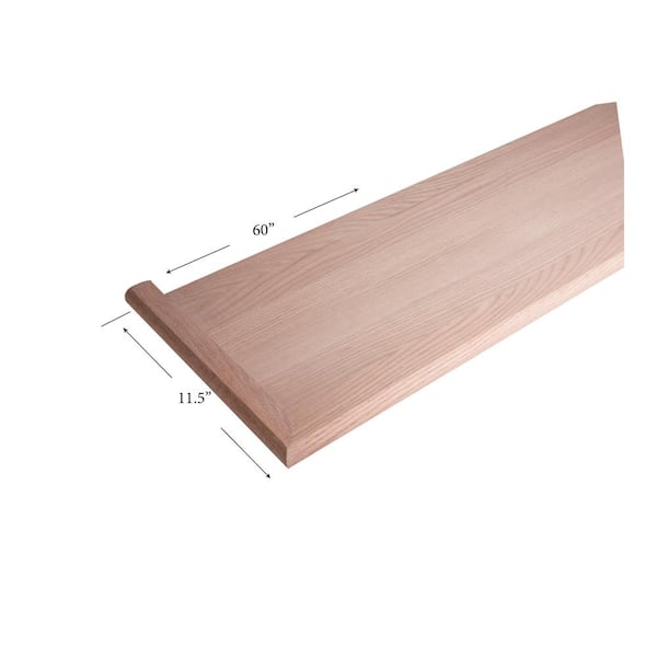 8070-MR 54 in. Reversible Mitered Return 11.5 in. x 1 in. Wooden Hardwood Staircase Tread for Stair Remodel