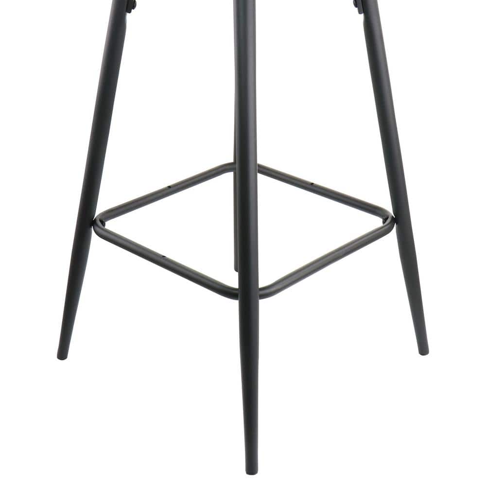 Diamond Stitched Black Faux Leather Bar Stools with Metal Legs