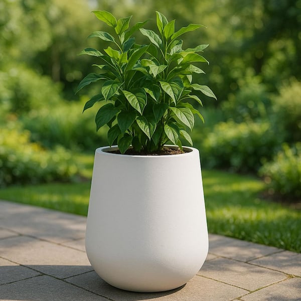 Orchid Modern Fiberstone and Clay Decorative Round Plant Pot with Drainage Holes (White, 28 in. Wide)