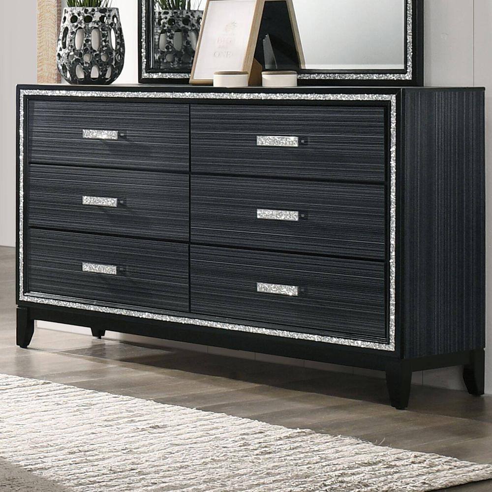 Haiden Double Black Dresser with Silver Trim and Felt Lined Drawers