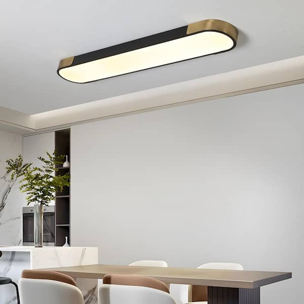 Genoci 47.24 in. 48-Watt Black and Gold Dimmable Rectangle