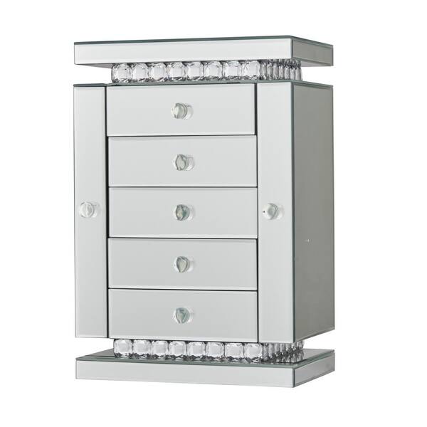Litton Lane Silver Wood Mirrored 5 Drawers Jewelry Box with Crystal Embellishments