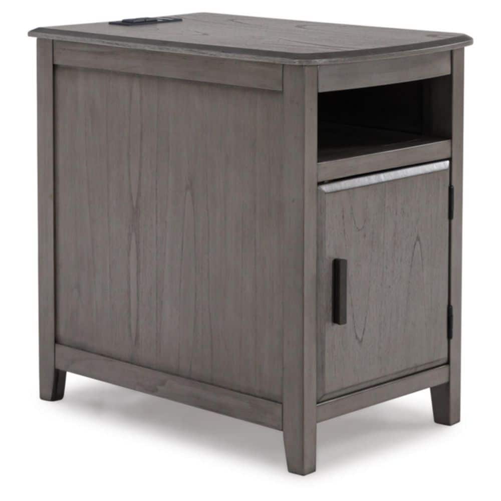 Gray Wood Rectangular End Table with Storage and USB Ports