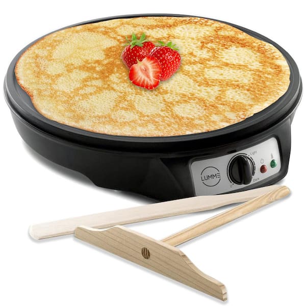 Lumme BLA-03B 144 sq. in. Black Crepe Maker Breakfast Griddle Hot Plate Cooktop With Non-stick Aluminum Surface