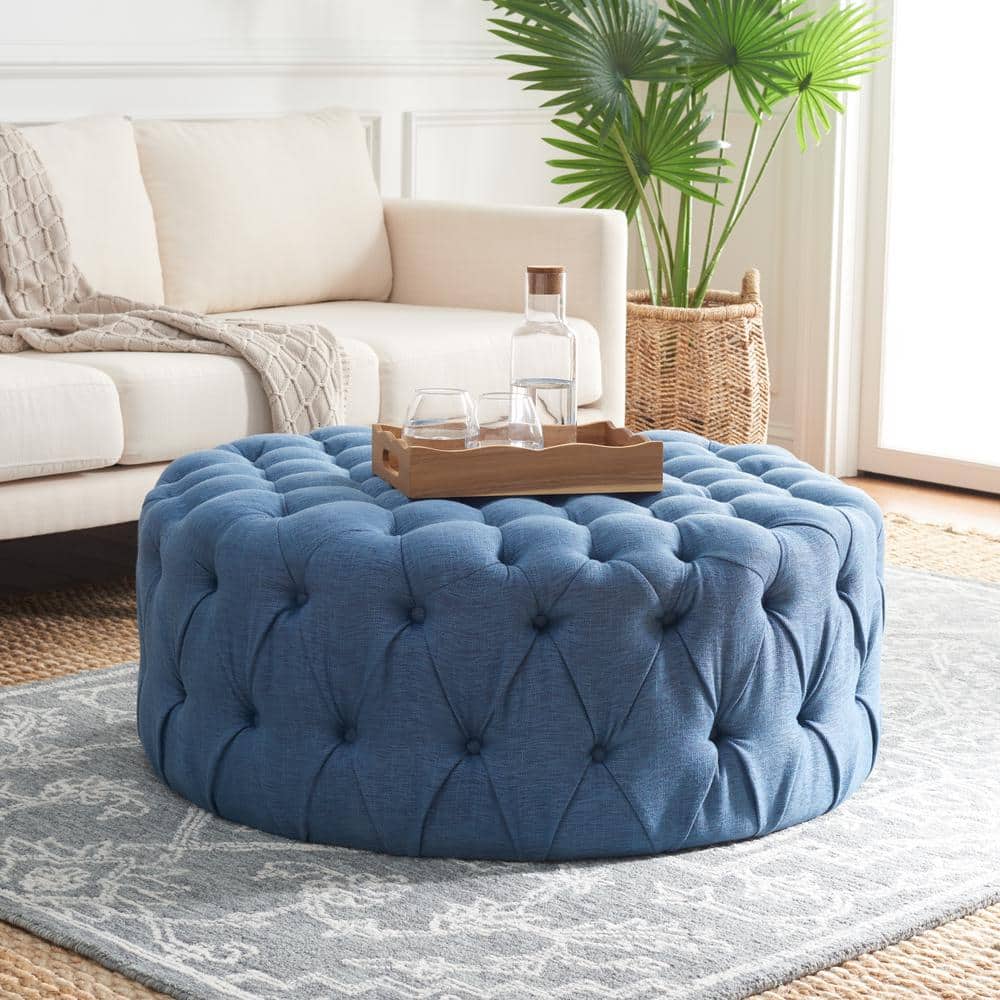 Transitional Black Tufted Round Ottoman/Coffee Table, 39"