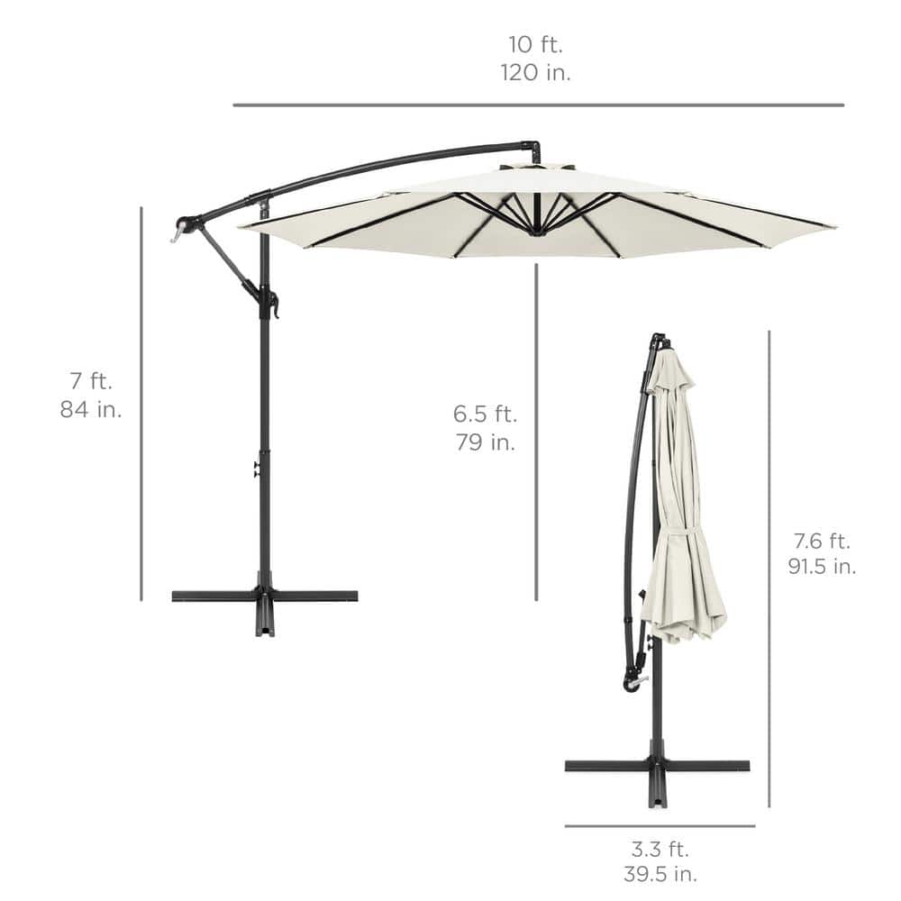 Ivory 10ft Offset Hanging Patio Umbrella with Steel Frame