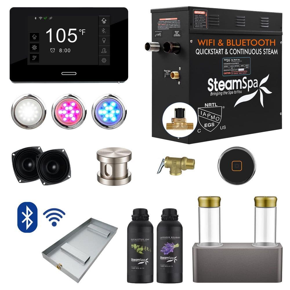 Black Series 9kW Steam Bath Generator with Continuous Steam Plus Quick Start and Aroma Scent Pump in Brushed Nickel price history on PriceWatchPro