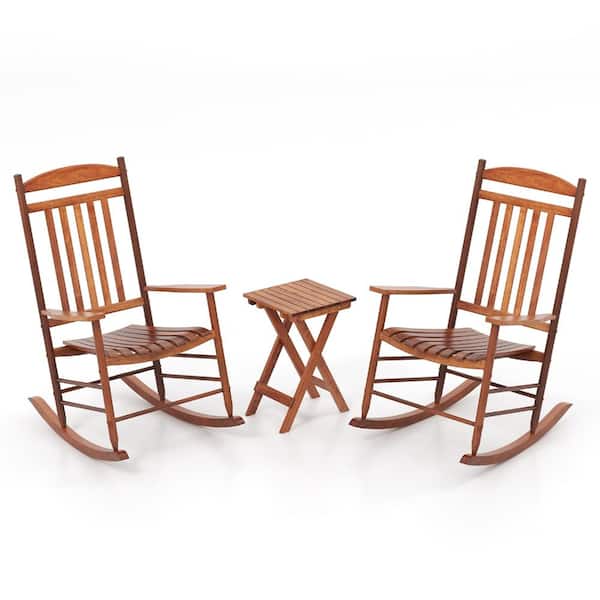 3-Piece Poplar Wood Outdoor Rocking Bistro Set with Folding Side Table