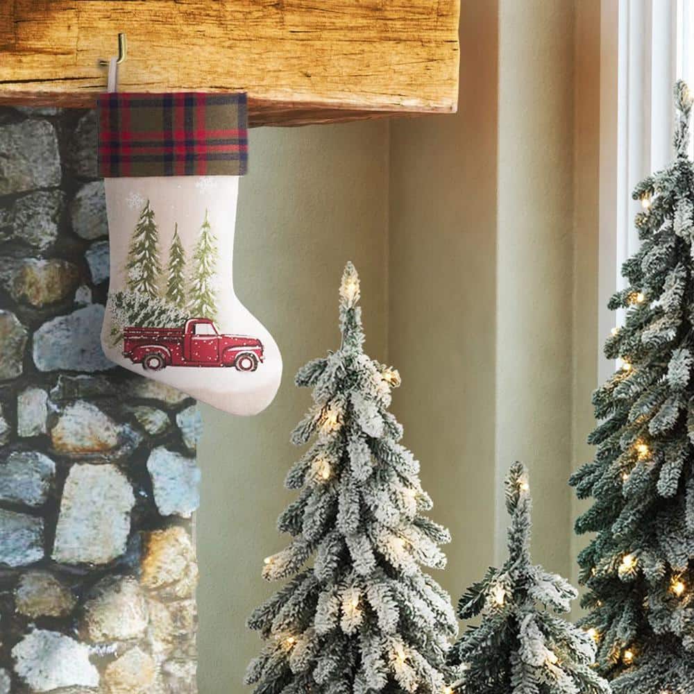 20in Beige and Plaid HangRight Nostalgia Christmas Stocking