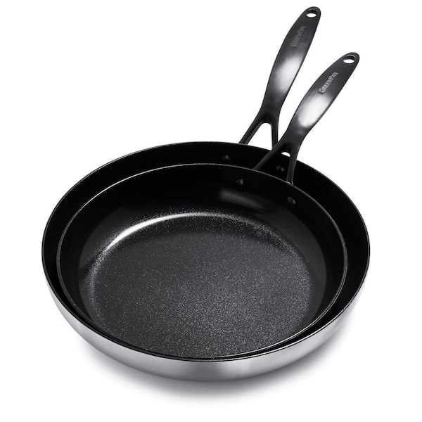 GreenPan Venice Pro Noir Tri-Ply Stainless Steel Healthy Ceramic Nonstick 2 Piece 10 in. and 12 in. Frying Pan Skillet Set