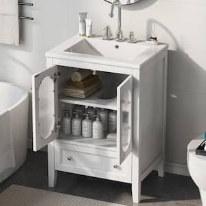 24 in. W x 18 in. D x 34 in. H Freestanding Bath Vanity in White with White Ceramic Top