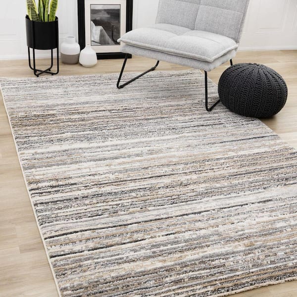 Solvyn Collections 8 ft. x 11 ft. Grey Stripes Indoor Area Rug