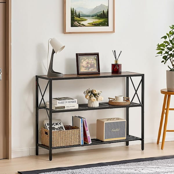 Narrow Console Sofa Table, Narrow Sofa Table with Metal Frame, 41.7 in. Behind Couch Table, 3-Tier Long Entryway Table