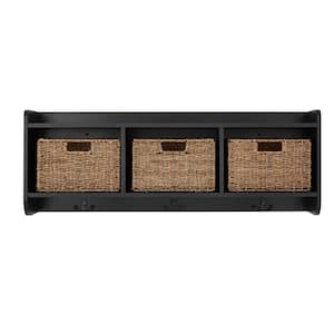 9.2 in. H x 40 in. W x 8.7 in. D Black Wood Floating Decorative Cubby Wall Shelf with Hooks and Baskets