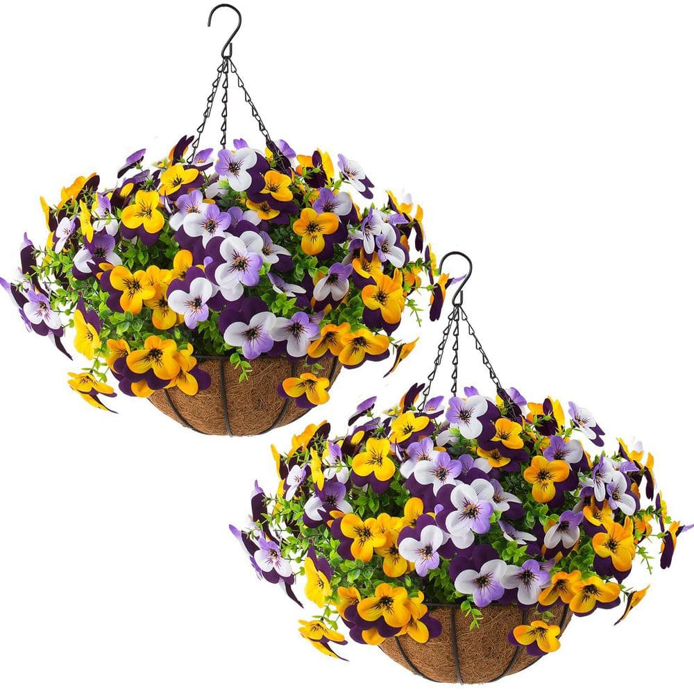 5 in. 2 Set Purple Yellow White Light Purple Artificial Pansy