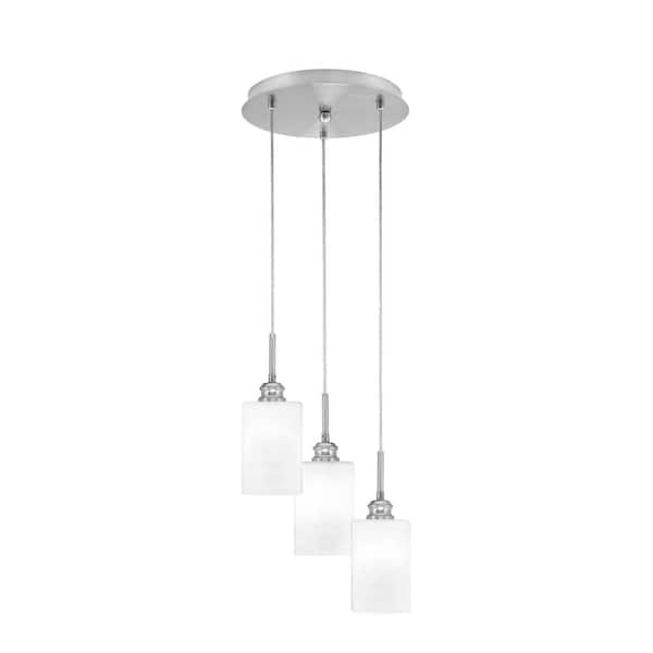 Unbranded Savannah 10.5 in. 3-Light Brushed Nickel Cord Pendant Light White Muslin Glass Shade