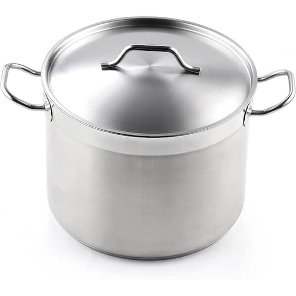Stock Pots,5 QT Stainless Steel Saucepot with Glass Lid Silver  Anti-scalding Handle Stockpot By DERUI CREATION (5QT(9.45”x6.10”), Silver)