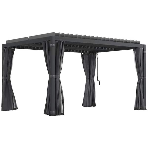 13 ft. x 10 ft. Dark Gray Outdoor Retractable Pergola with Sun Shade Aluminum Louvered Top