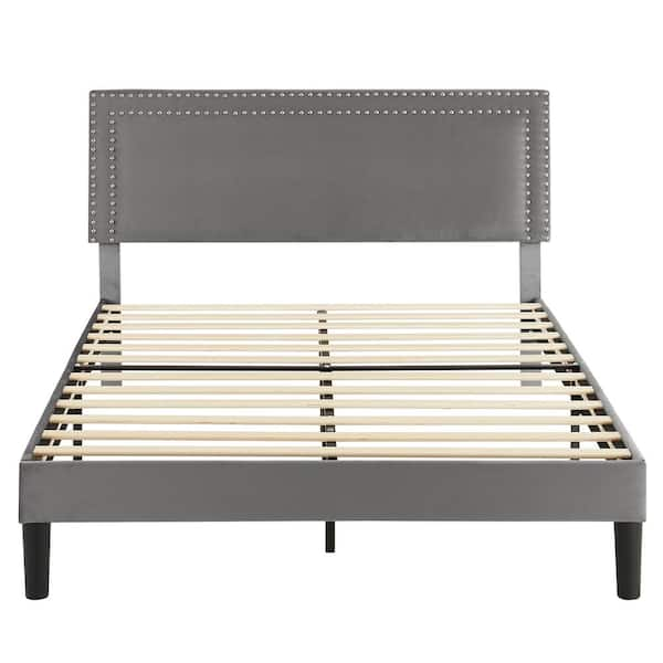 VECELO Upholstered Bed with Adjustable Headboard, No Box Spring