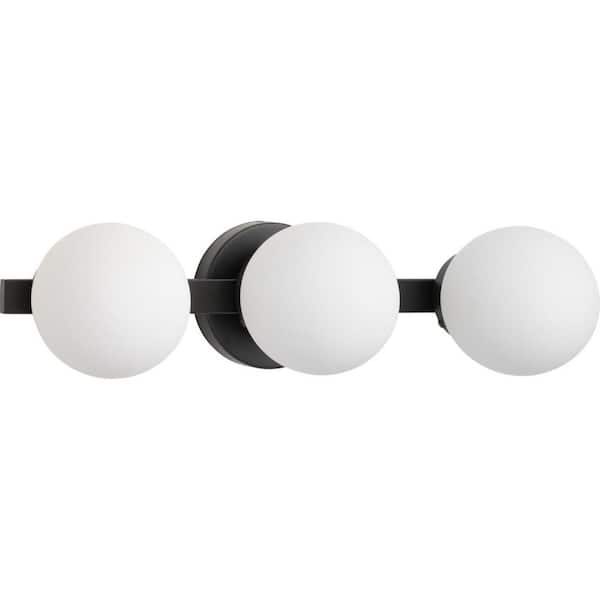 Avec 21.75 in. 3-Light Matte Black Transitional Bath Vanity Light with Glass Shades