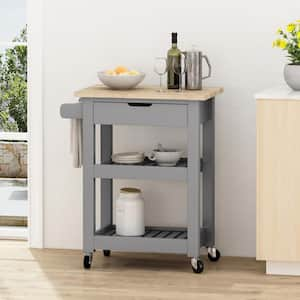 Grey Kitchen Cart with Shelf;Spice Rack;Wheels