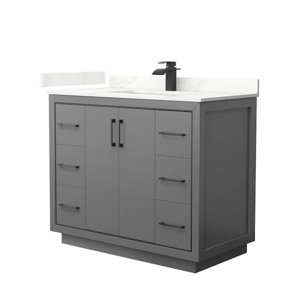 Wyndham Collection Icon 42 in. W x 22 in. D x 35 in. H Single Bath Vanity in Dark Gray with Giotto Quartz Top