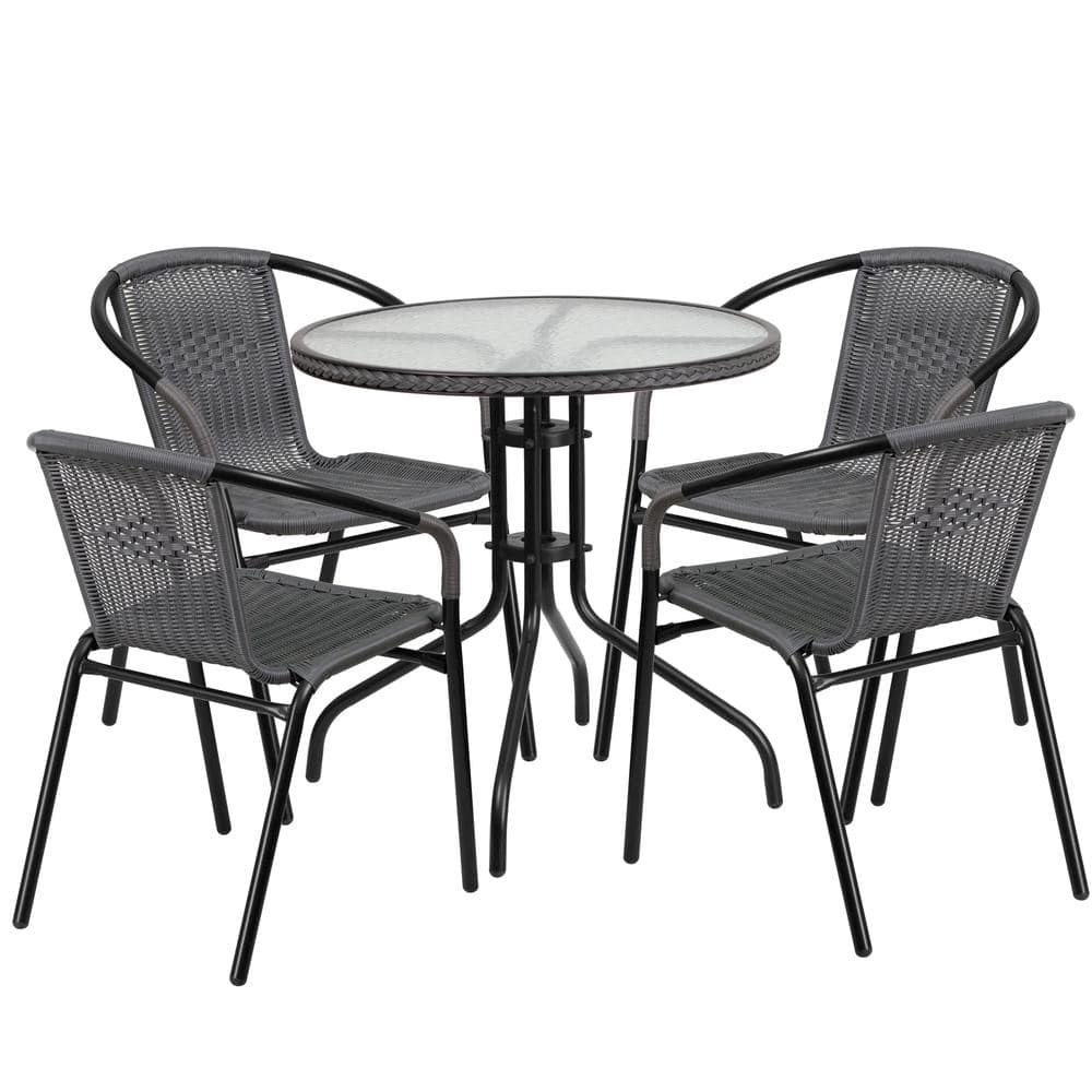 Carnegy Avenue Black 5-Piece Metal Frame with Round Glass table Top Outdoor  Bistro Set CGA-TLH-184986-CL-HD - The Home Depot