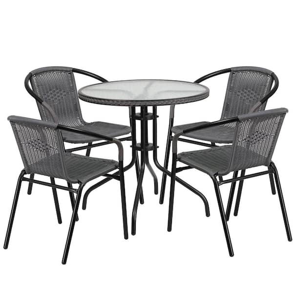 Carnegy Avenue Black 5-Piece Metal Frame with Round Glass table Top Outdoor Bistro Set
