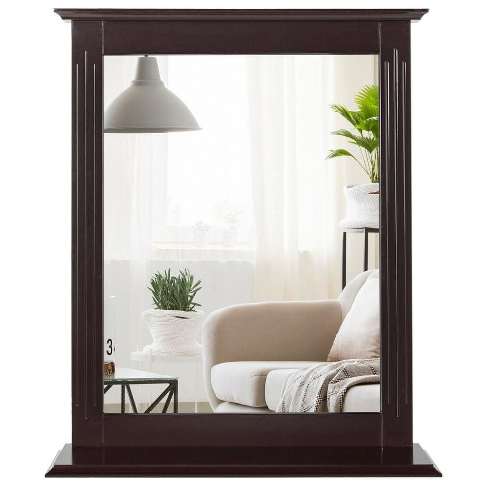22.5 in. W x 27 in. H Rectangular Framed Wall Mount Multipurpose Bathroom Vanity Mirror with Shelf in Brown price history on PriceWatchPro