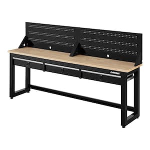 Ready-To-Assemble 8 ft. Solid Wood Top Workbench in Black with Pegboard and 3 Drawers