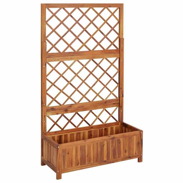 Raised Garden Bed with Trellis 33.5 in. x15 in. x 59. 1 in. Wood- Brown