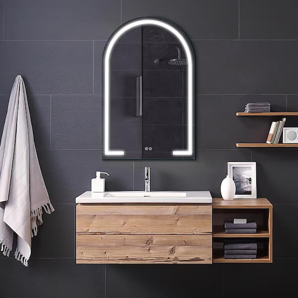 Dovelina 30 in. W x 39 in. H Arched Frameless Black LED Light Wall Anti-Fog Bathroom Vanity Mirror