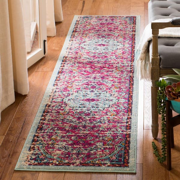 Madison Fuchsia/Teal 2 ft. x 14 ft. Border Runner Rug