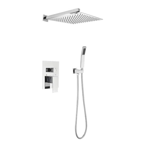 Fapully Single-Handle 1-Spray Shower Faucet Set 2 GPM 12 in. with Drip Free Showerhead Wall Mounted w/Valve in Polished Chrome