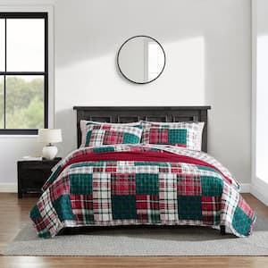 Emmet Patchwork 2-Piece Red Cotton Twin Quilt Set