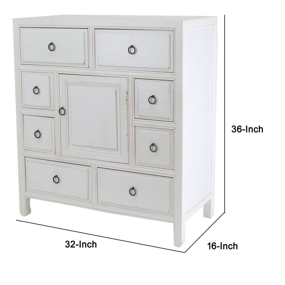 White Wooden Chest with 8 Drawers and 1 Cabinet