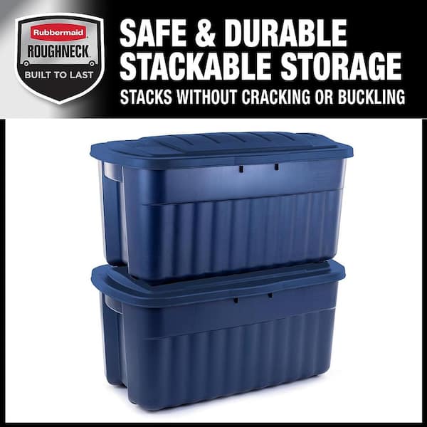 Rubbermaid Roughneck️ 40 Gal. Storage Totes with Hinged Lids, Dar Indigo Metallic, Pack of 2