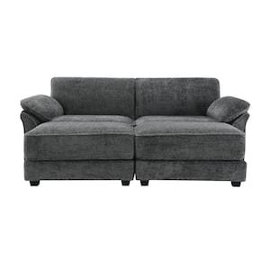 81 in. Square Arm Chenille Rectangle Sofa with Ottoman in. Gray