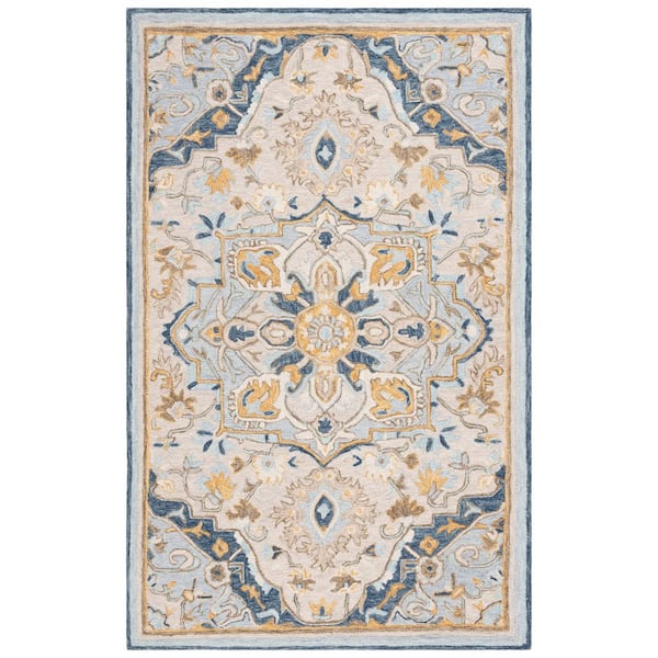 Metro 6 ft. x 9 ft. Beige/Gray Floral Medallion Ornate Area Rug