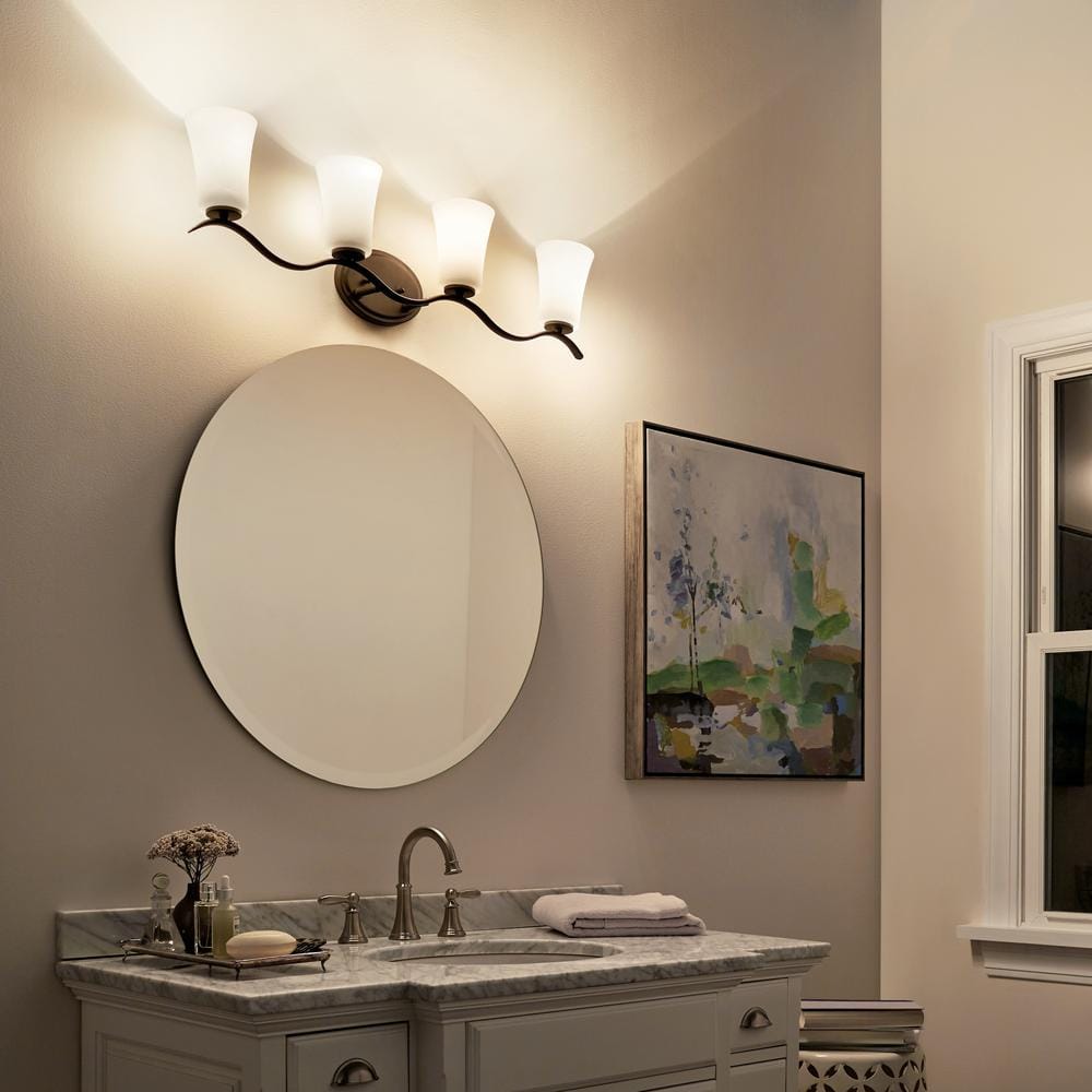 Armida 32.25 in. 4-Light Old Bronze Transitional Bathroom Vanity Light with Etched Glass Shade price history on PriceWatchPro