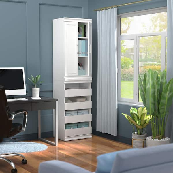 Modular Storage 21.38 in. W White Reach-In Tower Wall Mount 3-Shelf Wood Closet System