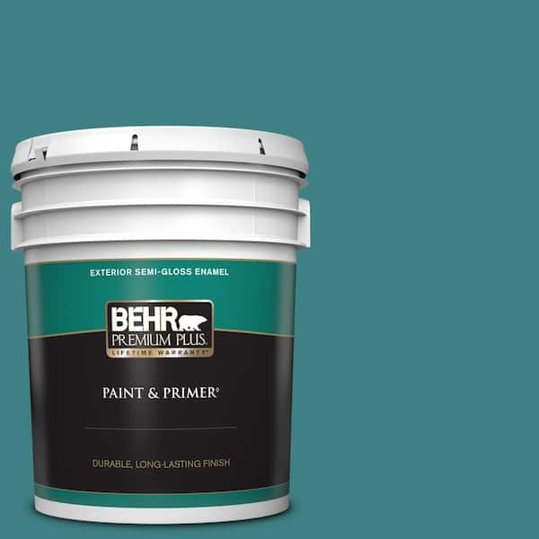 BEHR PREMIUM PLUS 5 gal. #510D-7 Pacific Sea Teal Semi-Gloss Enamel Exterior Paint & Primer