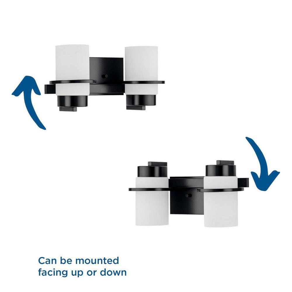 Matte Black and White Glass 2-Light Vanity Fixture