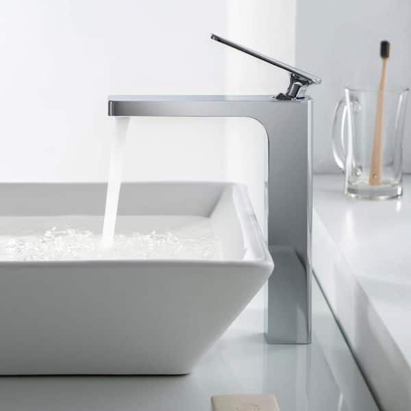 Single Handle Lever Handle Single Hole Bathroom Sink Faucet with Supply Lines and Adjustable Flow Rate in Chrome