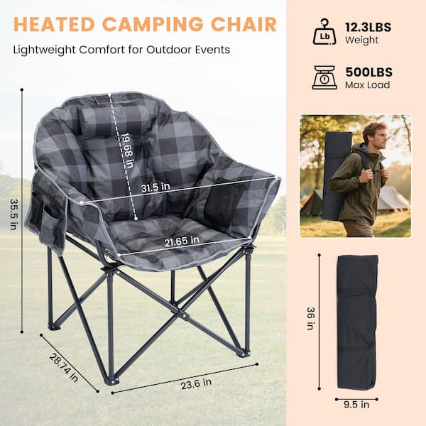 Oversized Heated Camping Chair Padded Camp Chair with 3 Heat Levels Portable Folding Heated Lawn Chair (2-Pack, Brown)