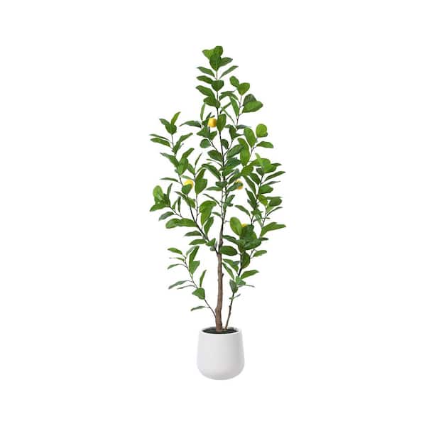 DR.Planzen 5 ft. Artificial Plastic Lemon Tree in Pot, Pre Potted Faux Greenery Lemon Plant for Home Decor