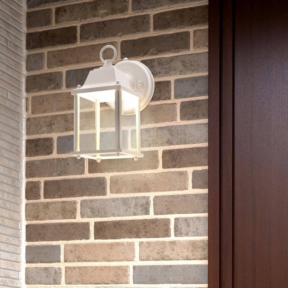 White Aluminum LED Lantern with Clear Glass and Dusk-to-Dawn Sensor